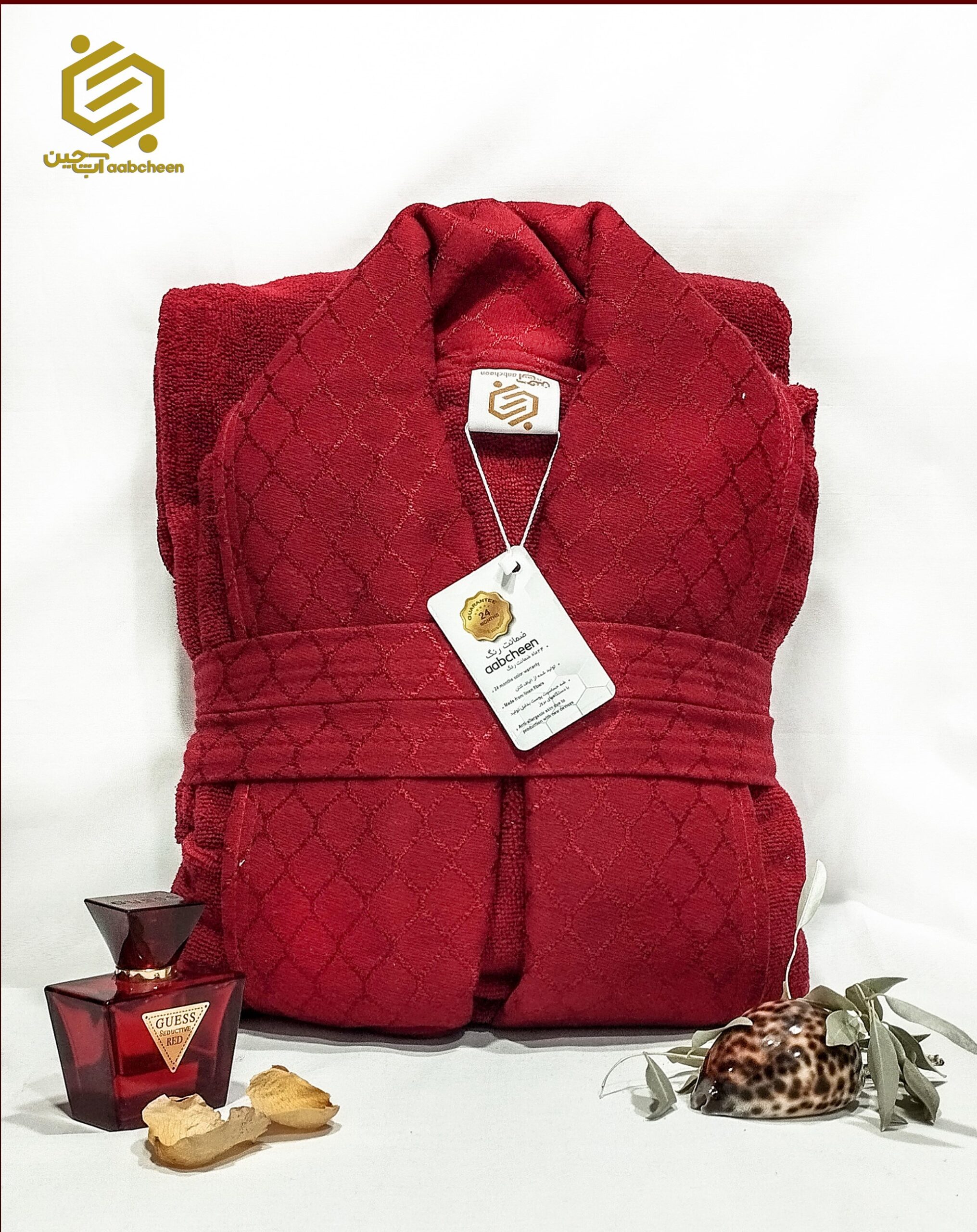 حوله پالتویی آبچین، مدل الماس، طرح لاله، رنگ زرشکی