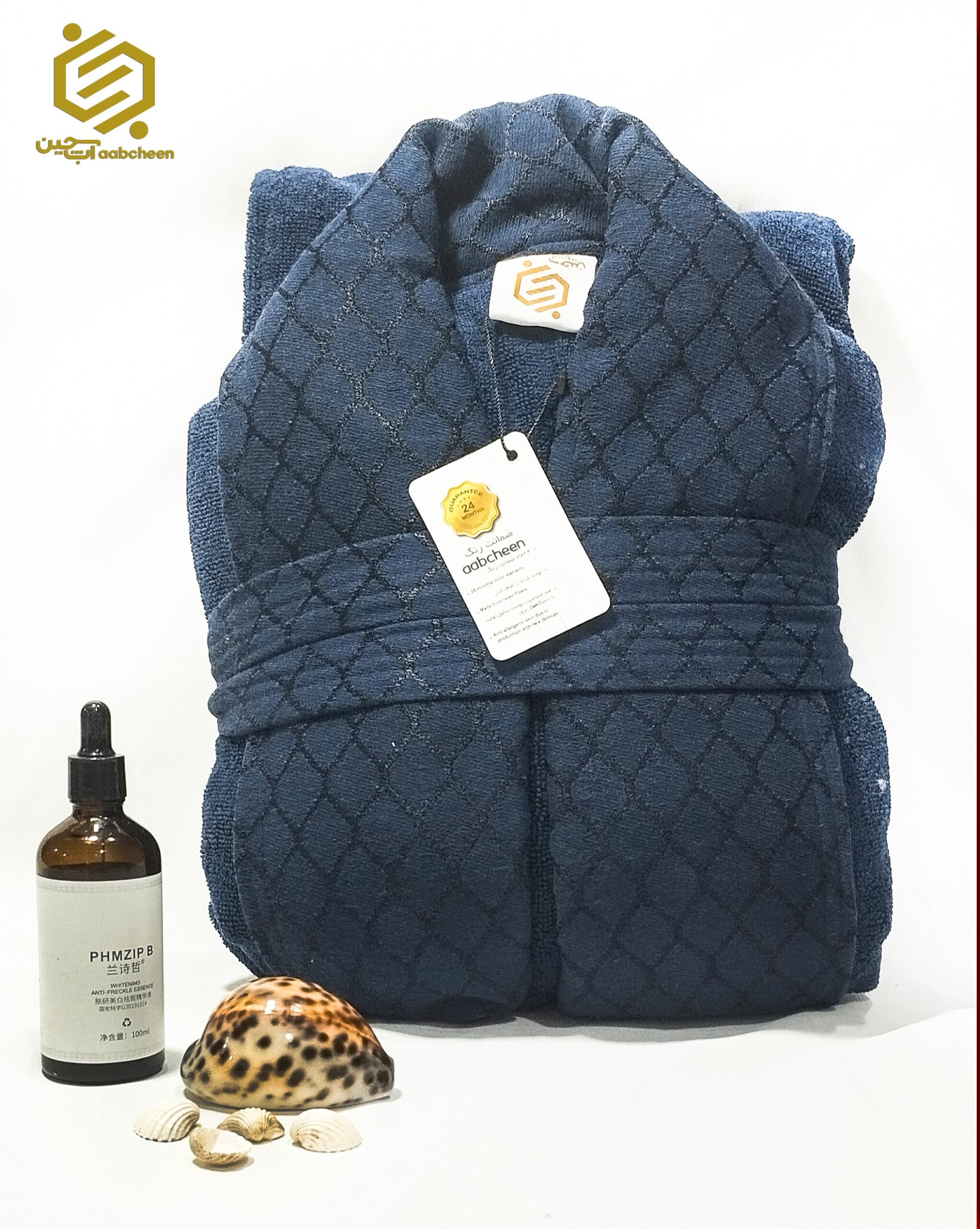 حوله پالتویی آبچین، مدل الماس، طرح لاله، رنگ سرمه ای