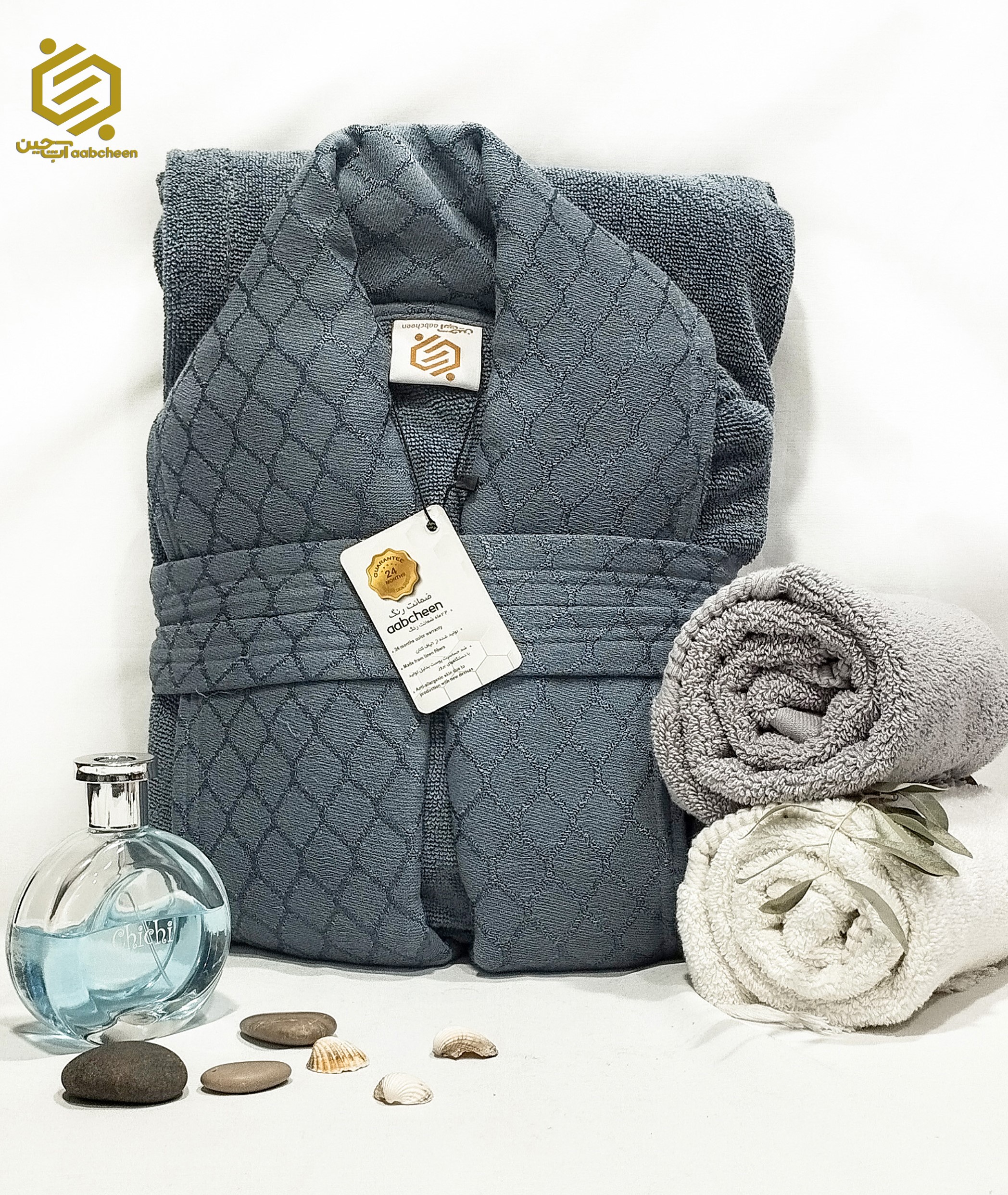 حوله پالتویی آبچین، مدل الماس، طرح لاله، رنگ طوسی