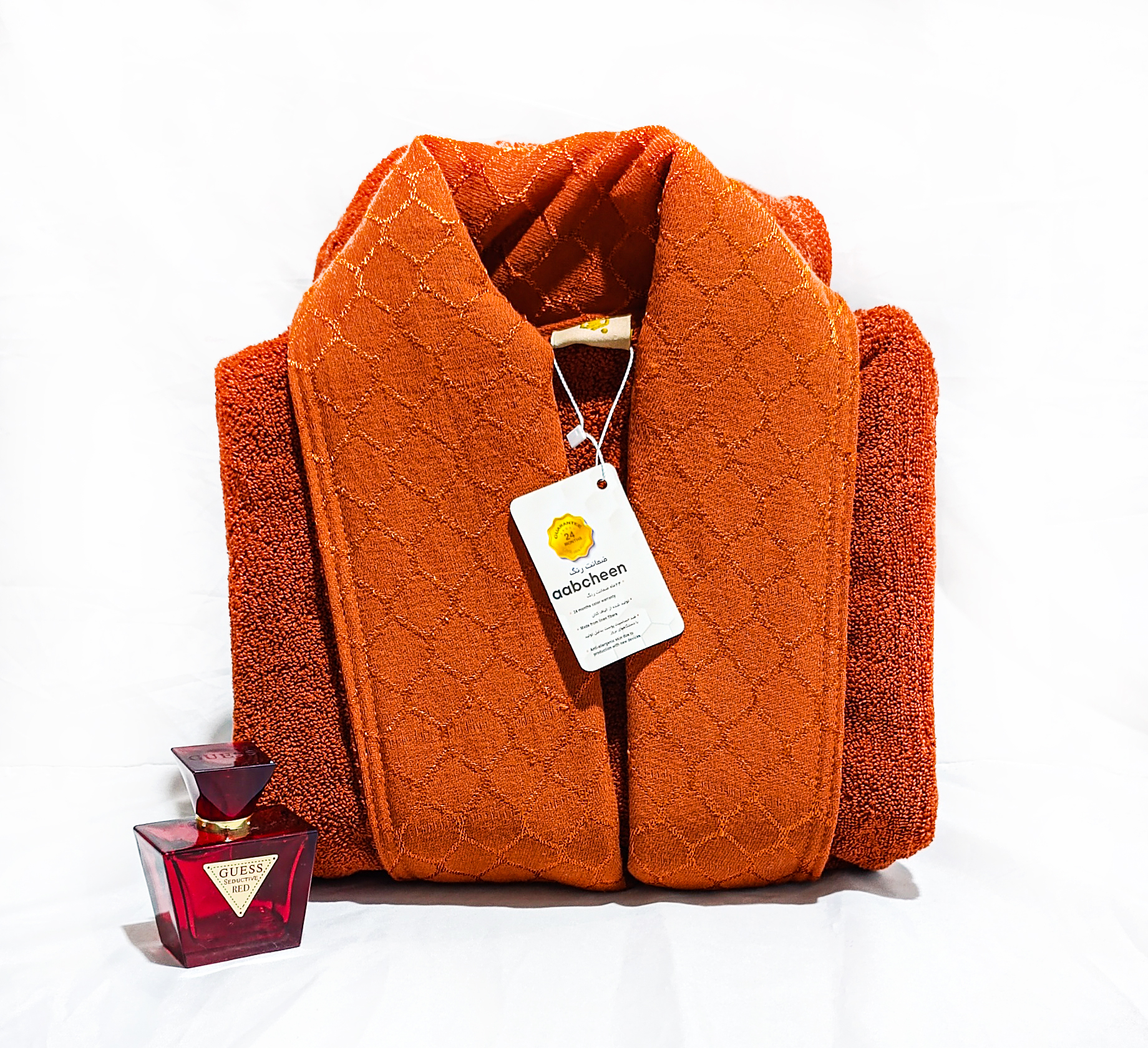 حوله پالتویی آبچین، مدل الماس، طرح لاله، رنگ آجری